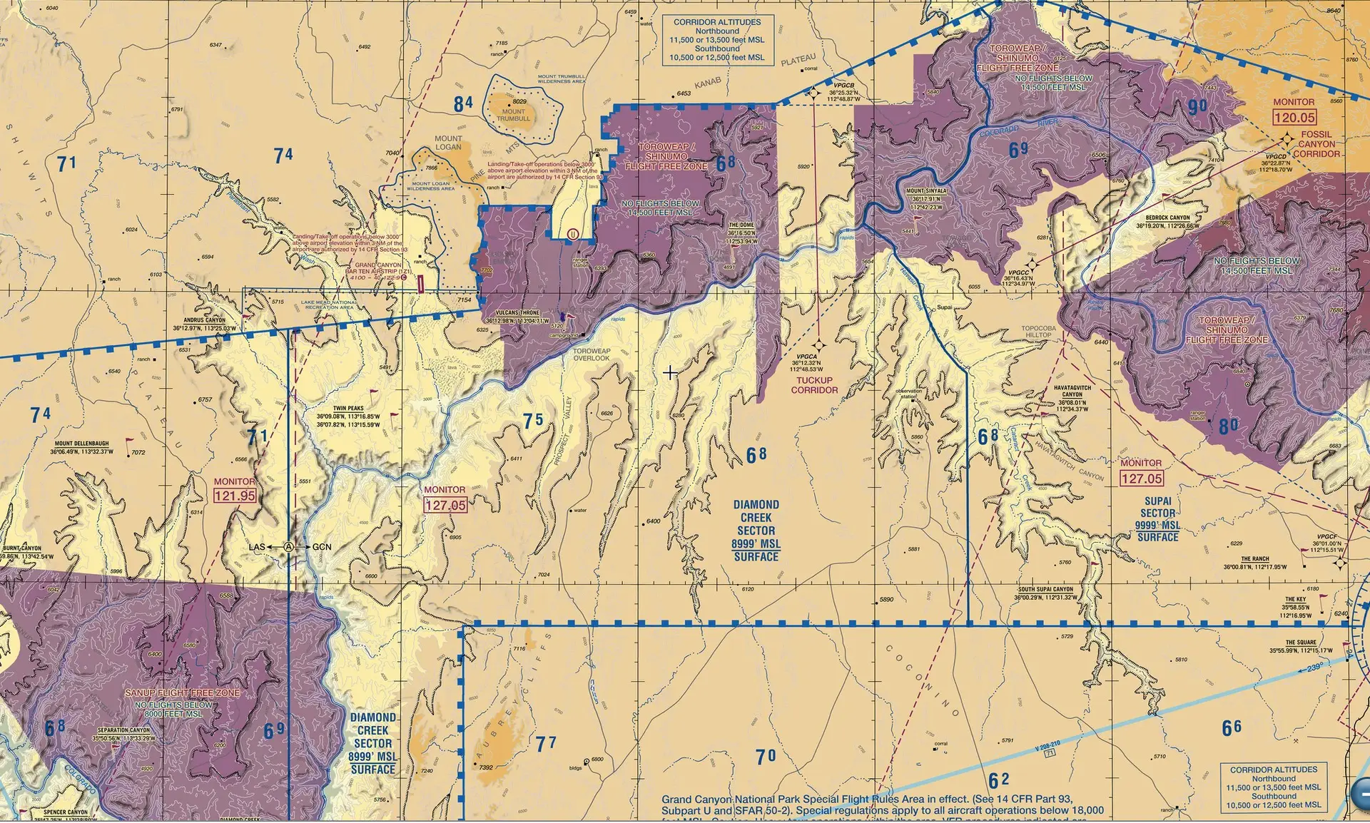 Map of flying over Grand Canyon